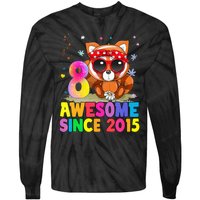 8 Years Old 8th Birthday Red Panda Awesome Since 2015 Tie-Dye Long Sleeve Shirt