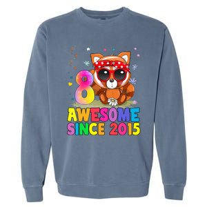 8 Years Old 8th Birthday Red Panda Awesome Since 2015 Garment-Dyed Sweatshirt