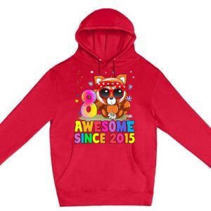 8 Years Old 8th Birthday Red Panda Awesome Since 2015 Premium Pullover Hoodie