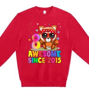 8 Years Old 8th Birthday Red Panda Awesome Since 2015 Premium Crewneck Sweatshirt