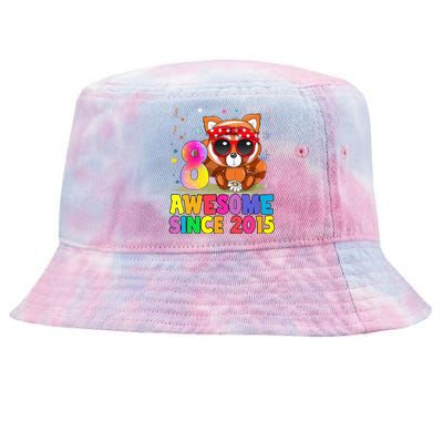 8 Years Old 8th Birthday Red Panda Awesome Since 2015 Tie-Dyed Bucket Hat