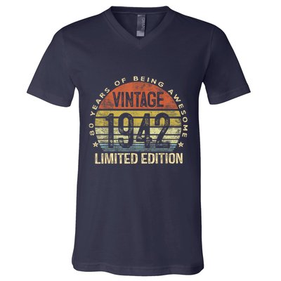 80 Year Old Vintage 1942 Limited Edition 80th Birthday V-Neck T-Shirt