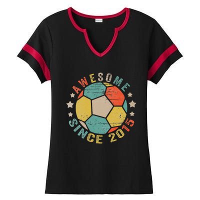 8 Year Old Awesome Since 2015 8th Birthday Soccer Player Ladies Halftime Notch Neck Tee