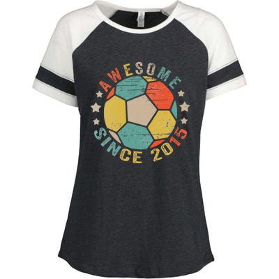 8 Year Old Awesome Since 2015 8th Birthday Soccer Player Enza Ladies Jersey Colorblock Tee