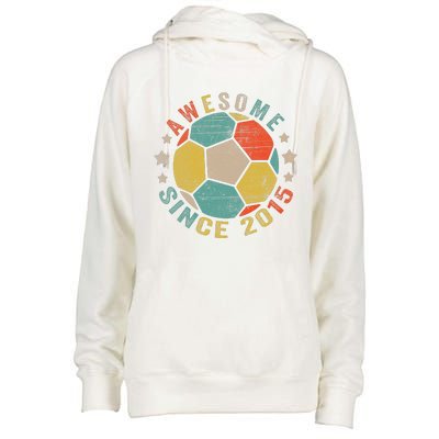 8 Year Old Awesome Since 2015 8th Birthday Soccer Player Womens Funnel Neck Pullover Hood