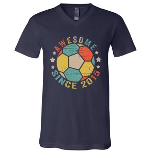 8 Year Old Awesome Since 2015 8th Birthday Soccer Player V-Neck T-Shirt