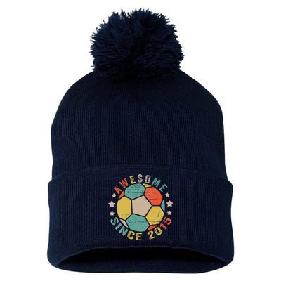 8 Year Old Awesome Since 2015 8th Birthday Soccer Player Pom Pom 12in Knit Beanie