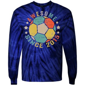 8 Year Old Awesome Since 2015 8th Birthday Soccer Player Tie-Dye Long Sleeve Shirt