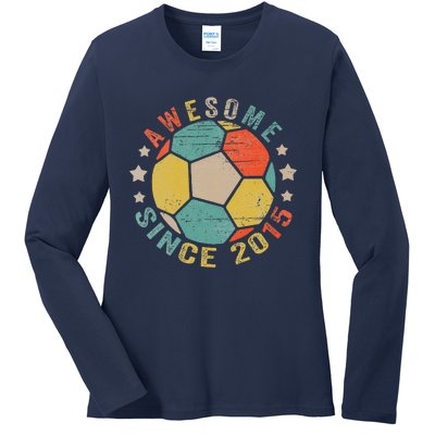 8 Year Old Awesome Since 2015 8th Birthday Soccer Player Ladies Long Sleeve Shirt