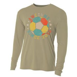 8 Year Old Awesome Since 2015 8th Birthday Soccer Player Cooling Performance Long Sleeve Crew