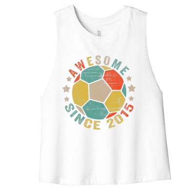 8 Year Old Awesome Since 2015 8th Birthday Soccer Player Women's Racerback Cropped Tank