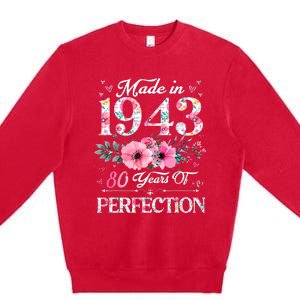 80 Years Old Made In 1943 Floral 80th Birthday Gifts Premium Crewneck Sweatshirt