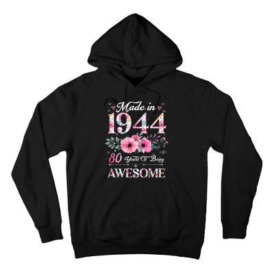 80 Year Old Made In 1944 Floral 80th Birthday Women Tall Hoodie