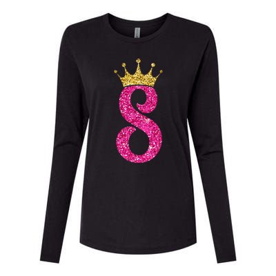 8 Year Old Gifts 8th Birthday Golden Crown Party Womens Cotton Relaxed Long Sleeve T-Shirt