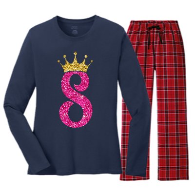 8 Year Old Gifts 8th Birthday Golden Crown Party Women's Long Sleeve Flannel Pajama Set 