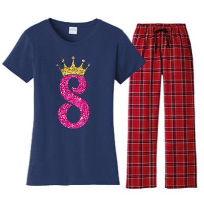 8 Year Old Gifts 8th Birthday Golden Crown Party Women's Flannel Pajama Set