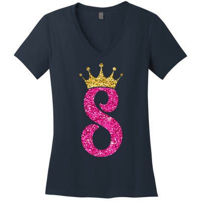 8 Year Old Gifts 8th Birthday Golden Crown Party Women's V-Neck T-Shirt