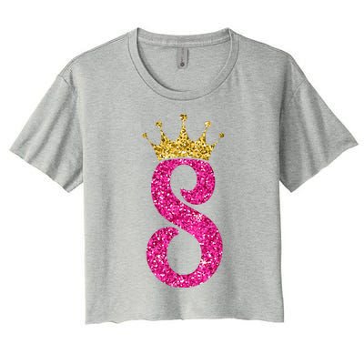 8 Year Old Gifts 8th Birthday Golden Crown Party Women's Crop Top Tee