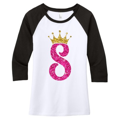 8 Year Old Gifts 8th Birthday Golden Crown Party Women's Tri-Blend 3/4-Sleeve Raglan Shirt