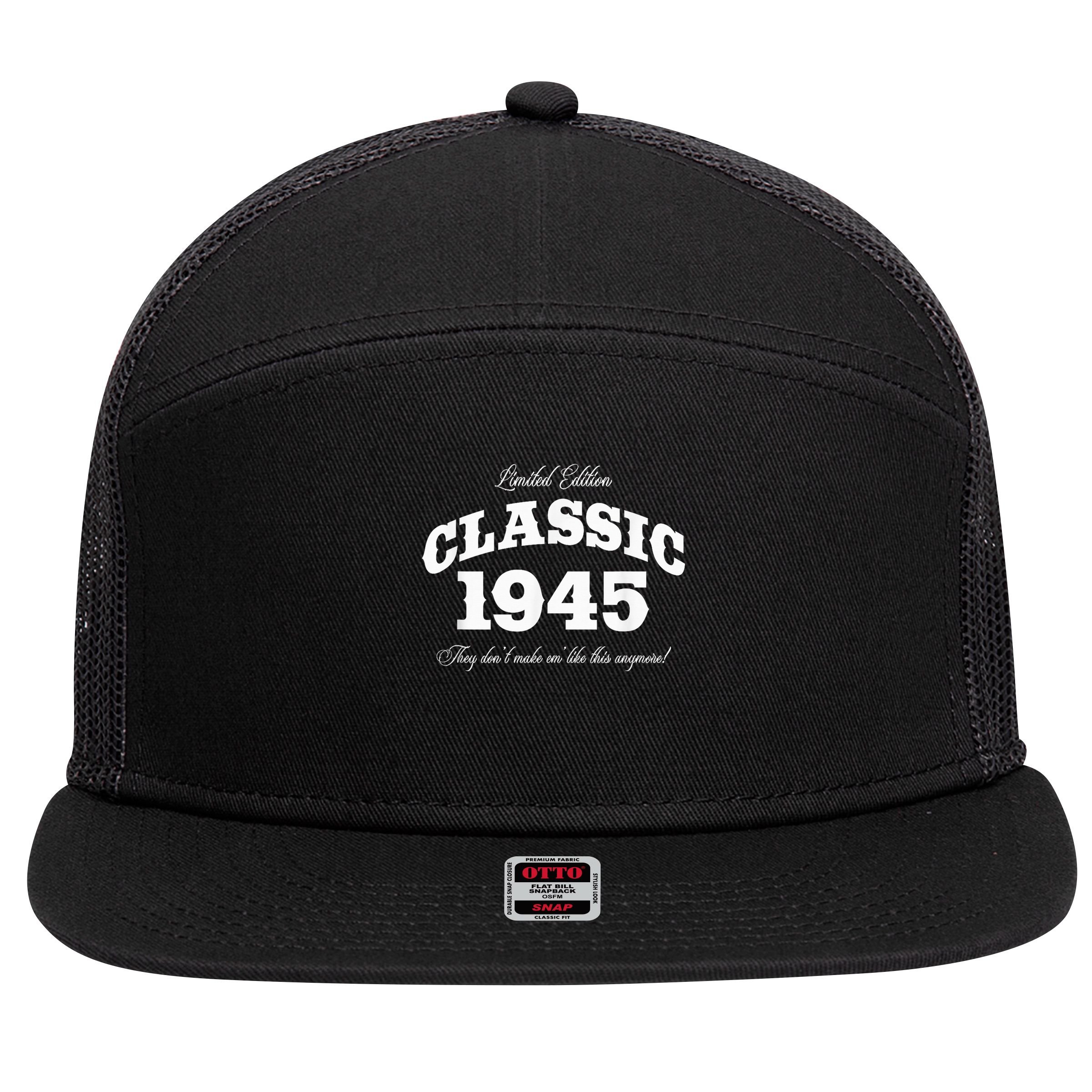 80 Year Old Vintage Classic Car 1945 80th Birthday 7 Panel Mesh Trucker Snapback Hat