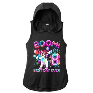 8 Years Old Dabbing Unicorn Gifts 8th Birthday Party Ladies PosiCharge Tri-Blend Wicking Draft Hoodie Tank