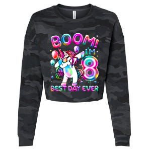 8 Years Old Dabbing Unicorn Gifts 8th Birthday Party Cropped Pullover Crew