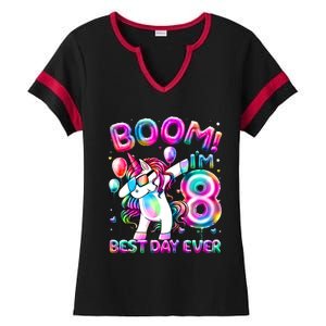 8 Years Old Dabbing Unicorn Gifts 8th Birthday Party Ladies Halftime Notch Neck Tee