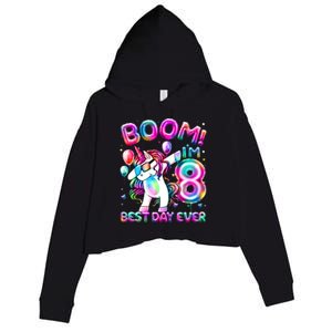 8 Years Old Dabbing Unicorn Gifts 8th Birthday Party Crop Fleece Hoodie