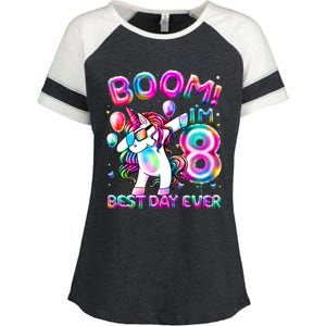 8 Years Old Dabbing Unicorn Gifts 8th Birthday Party Enza Ladies Jersey Colorblock Tee