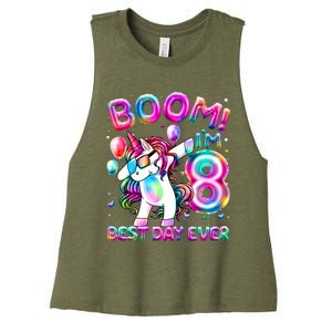 8 Years Old Dabbing Unicorn Gifts 8th Birthday Party Women's Racerback Cropped Tank