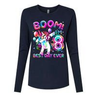 8 Years Old Dabbing Unicorn Gifts 8th Birthday Party Womens Cotton Relaxed Long Sleeve T-Shirt