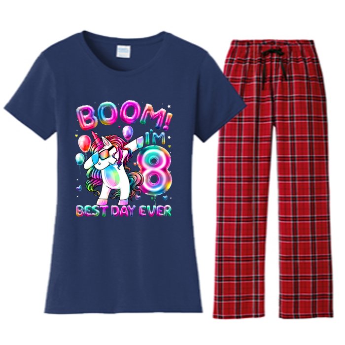 8 Years Old Dabbing Unicorn Gifts 8th Birthday Party Women's Flannel Pajama Set