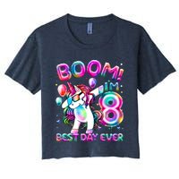 8 Years Old Dabbing Unicorn Gifts 8th Birthday Party Women's Crop Top Tee