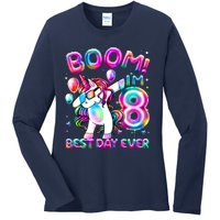 8 Years Old Dabbing Unicorn Gifts 8th Birthday Party Ladies Long Sleeve Shirt