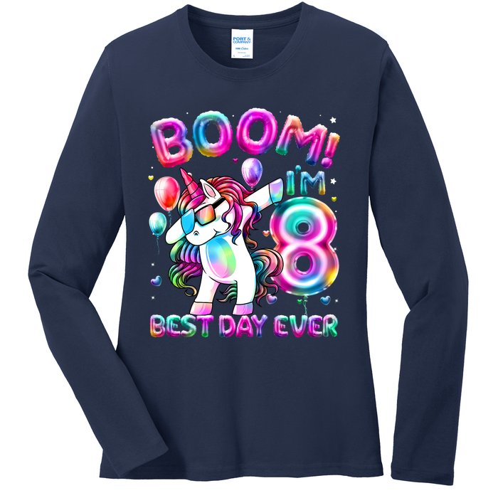 8 Years Old Dabbing Unicorn Gifts 8th Birthday Party Ladies Long Sleeve Shirt