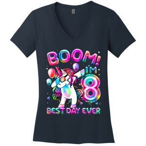 8 Years Old Dabbing Unicorn Gifts 8th Birthday Party Women's V-Neck T-Shirt