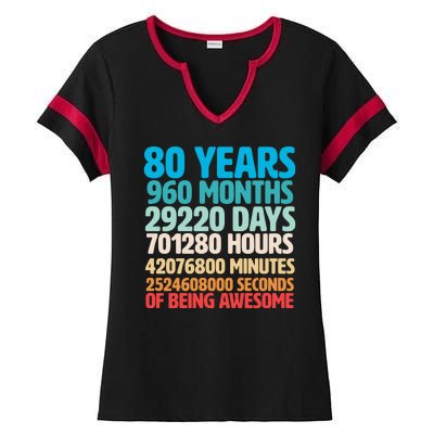 80 Years Of Being Awesome 80th Birthday Time Breakdown Ladies Halftime Notch Neck Tee