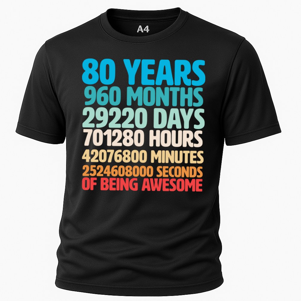 80 Years Of Being Awesome 80th Birthday Time Breakdown Performance Shirt