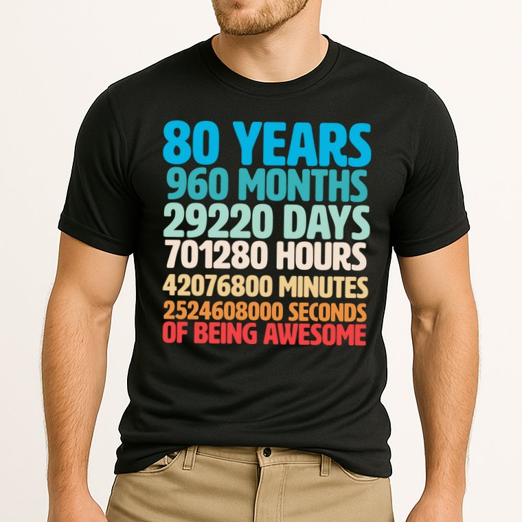 80 Years Of Being Awesome 80th Birthday Time Breakdown Performance Shirt