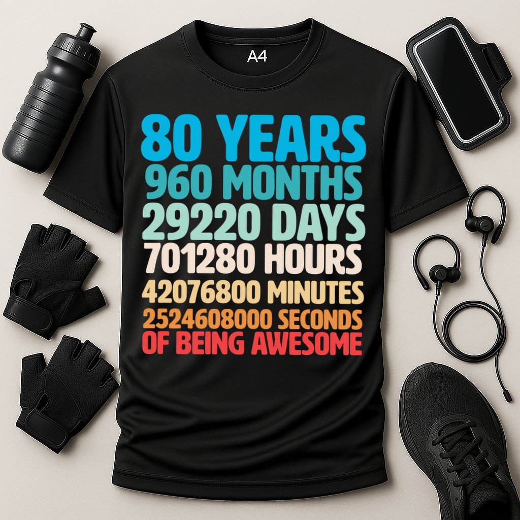 80 Years Of Being Awesome 80th Birthday Time Breakdown Performance Shirt