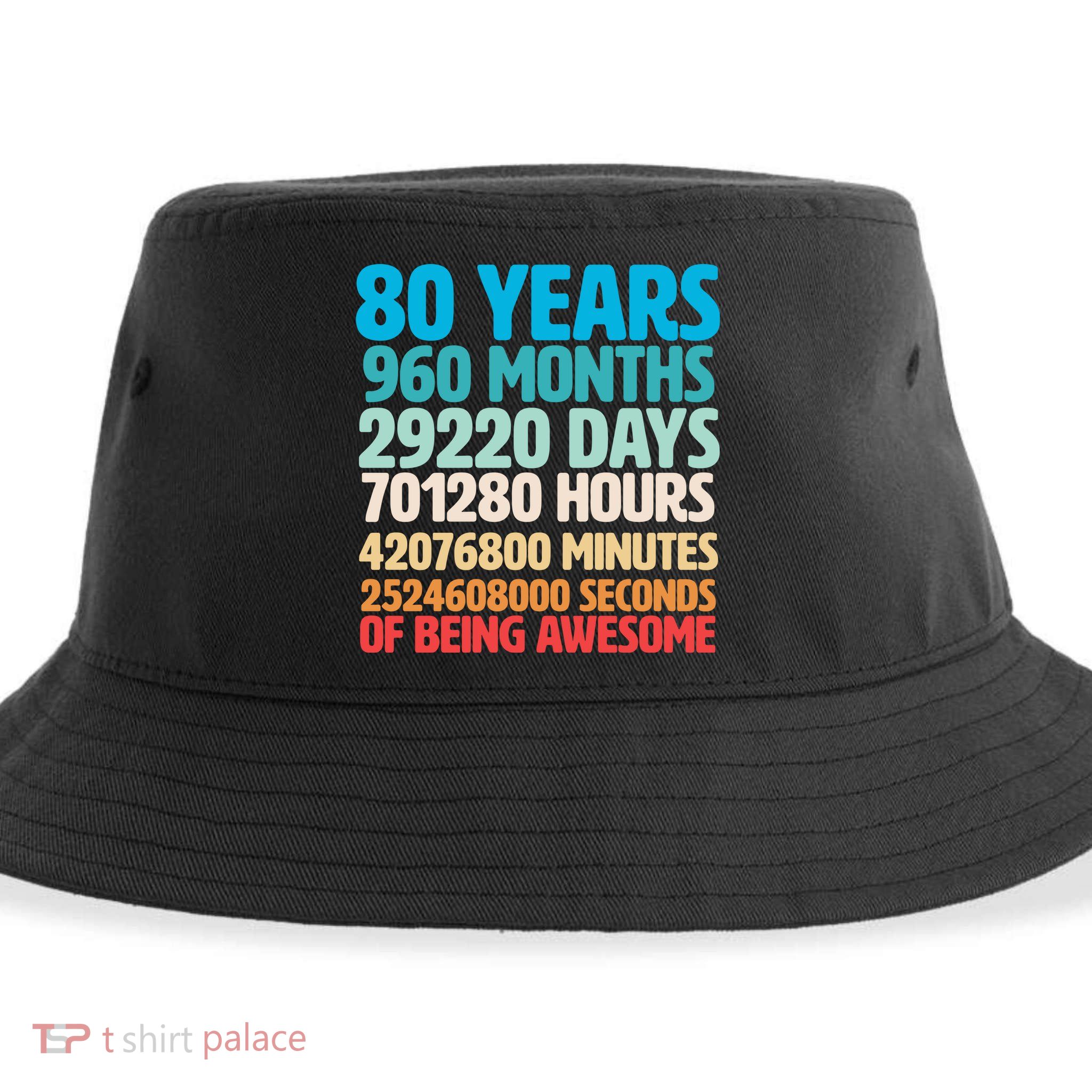 80 Years Of Being Awesome 80th Birthday Time Breakdown Sustainable Bucket Hat