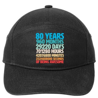 80 Years Of Being Awesome 80th Birthday Time Breakdown 7-Panel Snapback Hat
