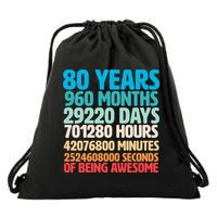 80 Years Of Being Awesome 80th Birthday Time Breakdown Drawstring Bag