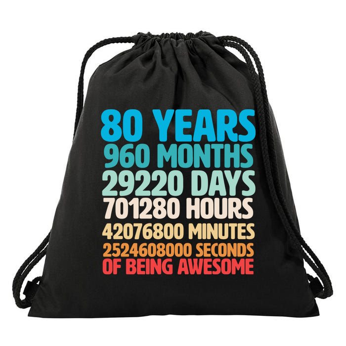80 Years Of Being Awesome 80th Birthday Time Breakdown Drawstring Bag