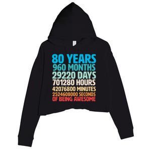 80 Years Of Being Awesome 80th Birthday Time Breakdown Crop Fleece Hoodie