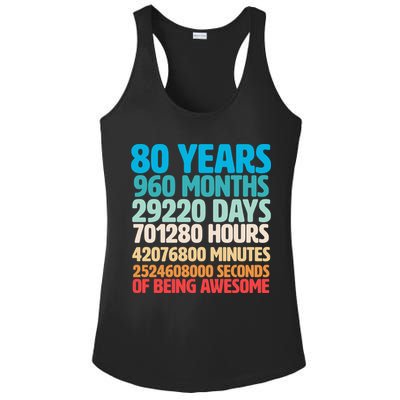 80 Years Of Being Awesome 80th Birthday Time Breakdown Ladies PosiCharge Competitor Racerback Tank