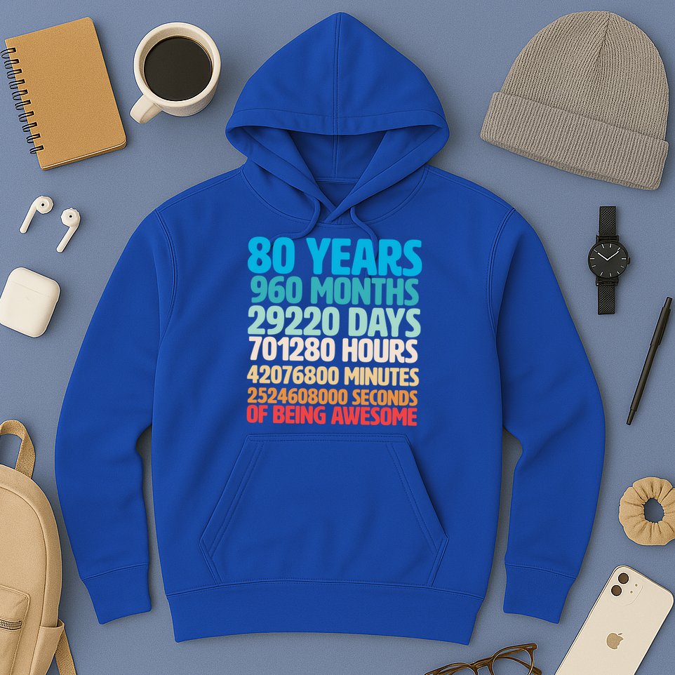 80 Years Of Being Awesome 80th Birthday Time Breakdown Hoodie