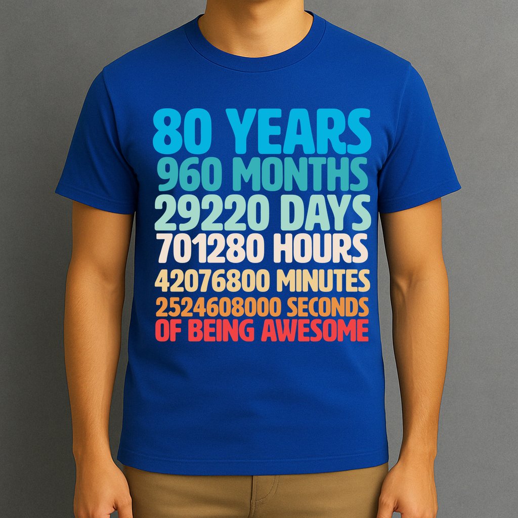 80 Years Of Being Awesome 80th Birthday Time Breakdown T-Shirt