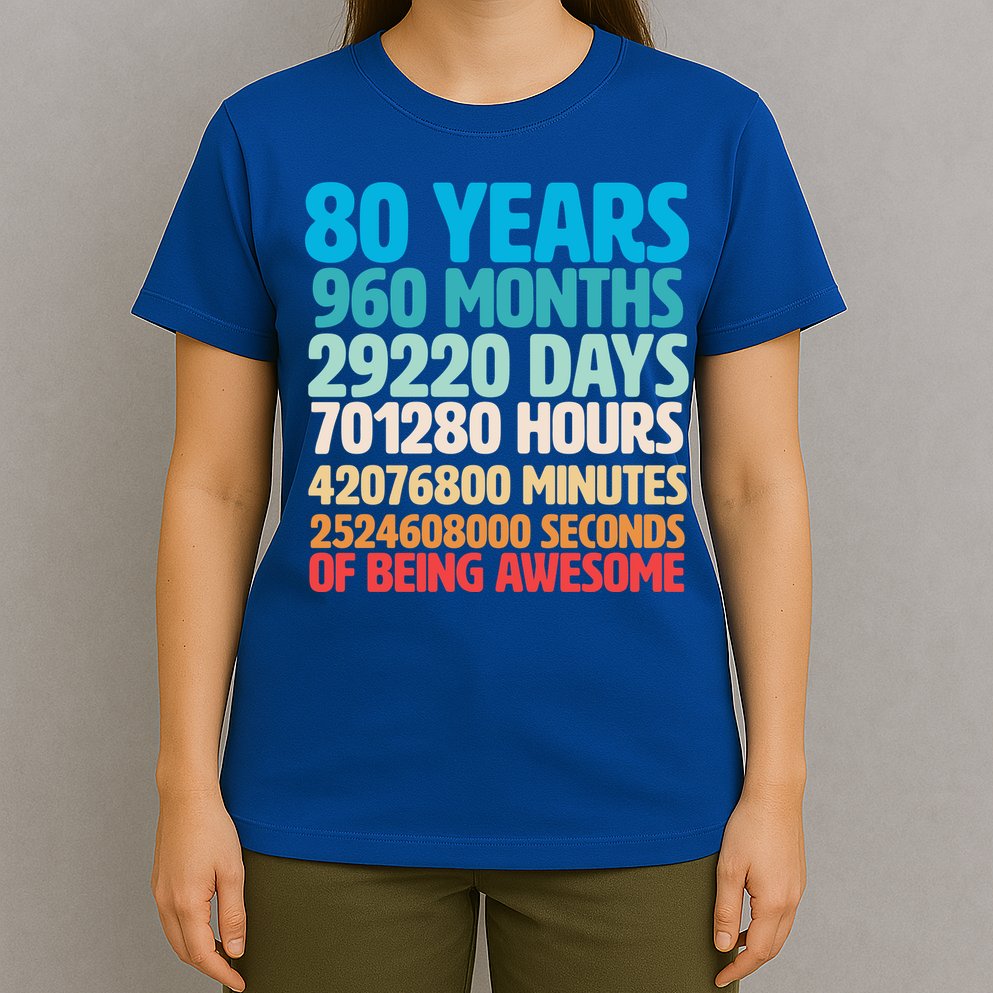80 Years Of Being Awesome 80th Birthday Time Breakdown T-Shirt