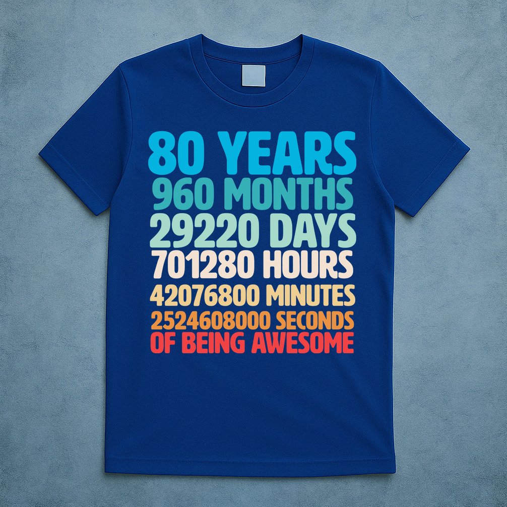 80 Years Of Being Awesome 80th Birthday Time Breakdown T-Shirt